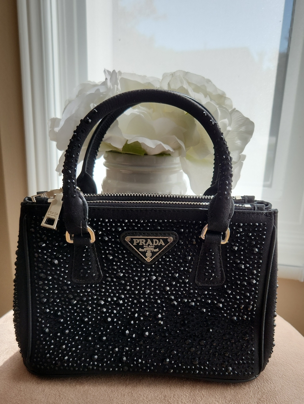Black Crystal-Embellished Purse